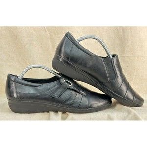 Clarks Collection Women 10 Black Leather Everlay Coda Slipon Casual Loafer Strap